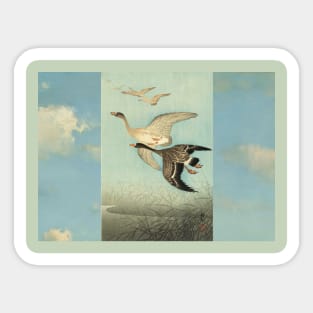 White fronted Geese in Flight Antique Japanese Paintings Sticker